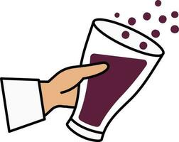 illustrazione di mano Tenere bevanda bicchiere viola e arancia icona. vettore