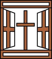 Aperto finestra con cristiano attraversare icona nel Marrone e bianca colore. vettore
