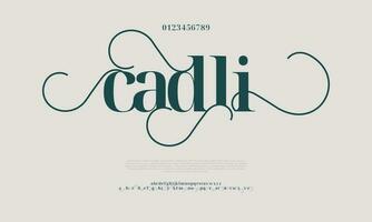 Cadli elegante alfabeto lettere font e numero. classico lettering minimo moda disegni. tipografia moderno serif font decorativo Vintage ▾ design concetto. vettore illustrazione