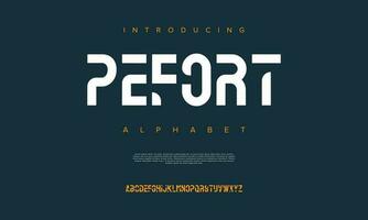 pefort astratto digitale tecnologia logo font alfabeto. minimo moderno urbano font per logo, marca eccetera. tipografia carattere tipografico maiuscolo minuscolo e numero. vettore illustrazione