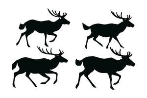 cervo in esecuzione silhouette fascio design. selvaggio secchio vettore design su un' bianca sfondo. gazzella in piedi nel diverso posizioni silhouette collezione. cervo cervo a piedi silhouette impostato vettore.