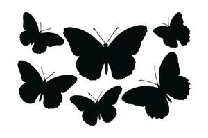 falena e farfalla nero e bianca silhouette vettore fascio. selvaggio farfalle volante silhouette impostato design. monarca in piedi e seduta. farfalle silhouette vettore collezione su un' bianca sfondo