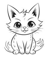 carino cartone animato gatto vettore illustrazione, gatto colorazione pagina per bambini e adulti. Stampa disegno, maglietta disegno, tatuaggio disegno, murale arte, gatto portafortuna