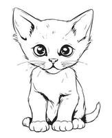 carino cartone animato gatto vettore illustrazione, gatto colorazione pagina per bambini e adulti. Stampa disegno, maglietta disegno, tatuaggio disegno, murale arte, gatto portafortuna