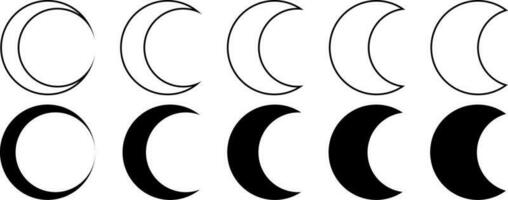 schema silhouette mezzaluna Luna icona impostato vettore