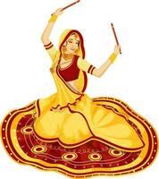 indiano donna dandiya danza nel seduta pose. vettore
