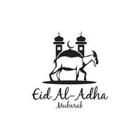 contento eid al-Adha mubarak islamico religione moschea capra logo design vettore