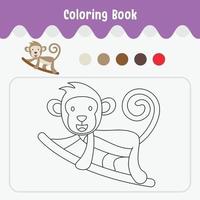 libro da colorare di foglio di lavoro tema animale carino per illustrazione vettoriale educazione - scimmia