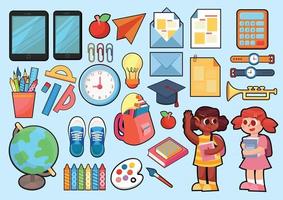 giocattoli e cancelleria per oggetti scolastici per bambini vettore