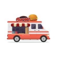 illustrazione piana di vettore del camion di cibo di hamburger