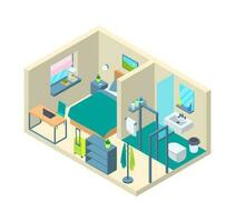 Hotel camera interno dentro concetto 3d isometrico Visualizza stile . vettore