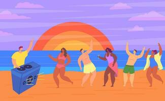 cartone animato colore personaggi persone spiaggia festa concetto. vettore