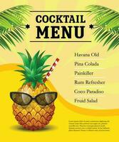 cocktail menù manifesto ananas nel occhiali da sole e potabile cannuccia vettore