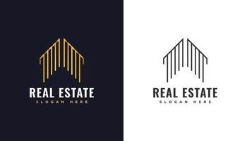 logo immobiliare di lusso in oro edificio sviluppo di proprietà architettura e logo di costruzione vettore