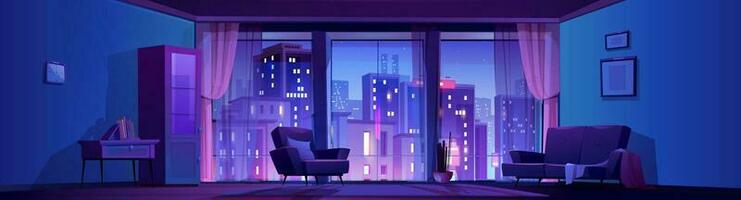 notte vivente camera interno con panoramico finestra vettore