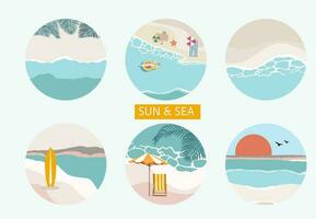 estate oggetto collezione con sabbia,mare.vettore illustrazione per icona, adesivo, stampabile, cartolina e invito vettore
