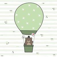 simpatico orsacchiotto in sella a una mongolfiera saluto fumetto doodle vettore