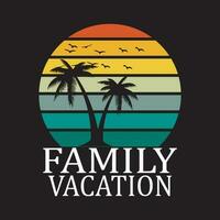 un' nero sfondo con palma alberi e il parole famiglia vacanza vettore
