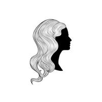 acconciatura salone di bellezza donna banner con bei capelli profilo di ragazza silhouette con i capelli lunghi su sfondo bianco vettore