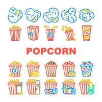 Popcorn cibo merenda cinema icone impostato vettore