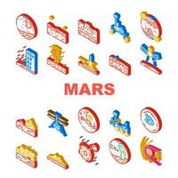Marte pianeta scienza spazio cosmo icone impostato vettore