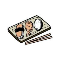 Sushi mano disegnato Vintage ▾ cartone animato giapponese tradizionale cibo. vettore