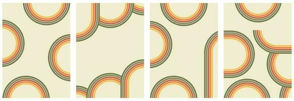 Groovy arcobaleno sfondi, manifesti nel il stile di onde, vortici, vorticoso modello, labirinto. alla moda retro-psichedelico stile di hippie estetica di il anni '70. vettore