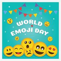 biglietto di auguri per la giornata mondiale degli emoji e modello di sfondo disegnato a mano design piatto illustrazione vettoriale