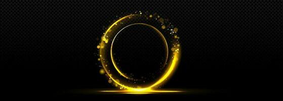 oro bokeh cerchio con luccichio su nero sfondo vettore