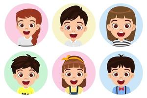 avatar di caratteri di ragazzi e ragazze felici carino bambino impostato su sfondo bianco colorato vettore