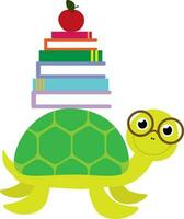 vettore illustrazione di tartaruga nel bicchieri con mucchio di libri e Mela nel cartone animato stile