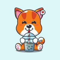 gatto bevanda boba latte tè cartone animato vettore illustrazione.