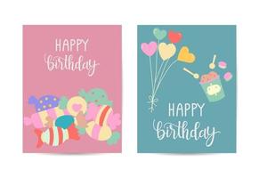 cornice di carta di buon compleanno con caramelle a palloncino elemento vettore