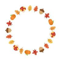 il giro autunno telaio con foglie, zucca e ghiande. ghirlanda di autunno elementi, Halloween, ringraziamento confine modello. vettore illustrazione.