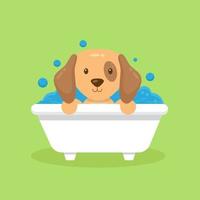 simpatico cane fare il bagno personaggio dei cartoni animati vettore