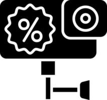 azione telecamera con sconto etichetta icona nel nero e bianca colore. vettore