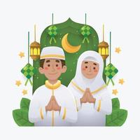 coppia musulmana celebra eid mubarak vettore