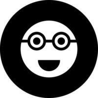 nerd viso emoji icona nel nero e bianca colore. vettore