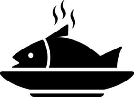 nero e bianca friggere pesce icona nel piatto stile. vettore
