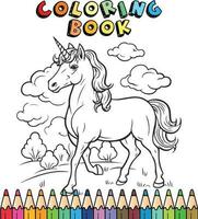 unicorno colorazione libro per bambini vettore