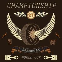 tshirt stampa design tipografia grafica speedway campionato parola tazza serie illustrazione vettoriale badge applique etichetta