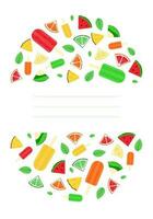 illustrazione di colorato estate sfondo con frutta e ghiaccio crema. succoso sfondo per Nota, scrapbooking, carta, volantino, striscione. vettore
