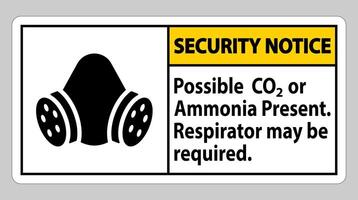 avviso di sicurezza segno ppe possibile presenza di co2 o ammoniaca potrebbe essere necessario un respiratore vettore