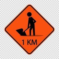 segno di costruzione di strade avanti 1 km vettore