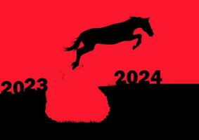 grafica design silhouette cavallo salto a partire dal 2023 per 2024 nuovo anno con Alba sfondo vettore illustrazione