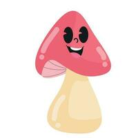 carino sorridente fungo vettore con rosa fiore parti e crema steli