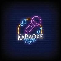 vettore del testo di stile delle insegne al neon di notte di karaoke