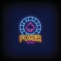 vettore del testo di stile delle insegne al neon del club di poker