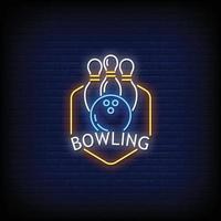 bowling insegne al neon stile testo vettoriale