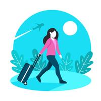 Donne solitarie del viaggiatore con la priorità bassa della valigia